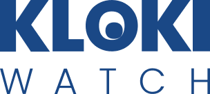 Logo značky KLOKI WATCH – modrý text na průhledném pozadí, zvýrazněné písmeno 'O' s kruhovým prvkem.