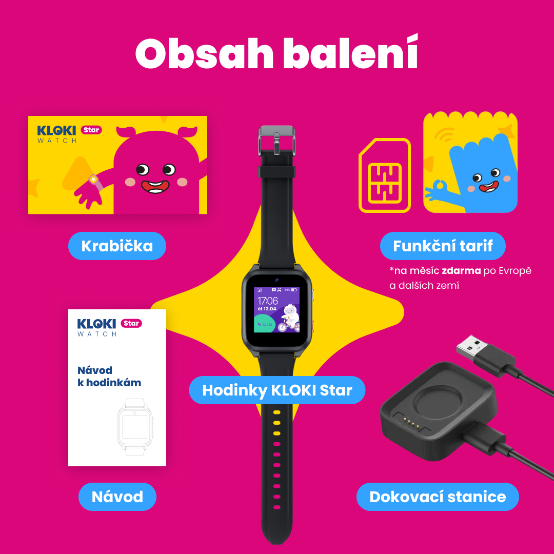 Dětské volací GPS hodinky KLOKI Star - Černé + Dárek