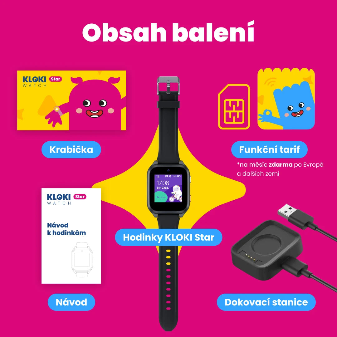 Montre GPS d'appel pour enfants KLOKI Star - Noire | Pack promotionnel