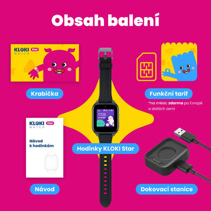 Montre GPS d'appel pour enfants KLOKI Star - Noire | Pack promotionnel