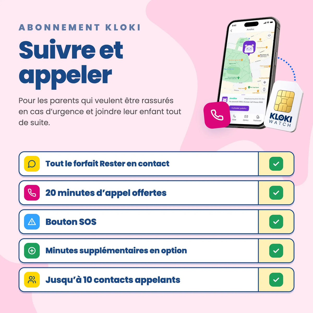 Abonnement KLOKI – Suivre et appeler, ce qui est inclus