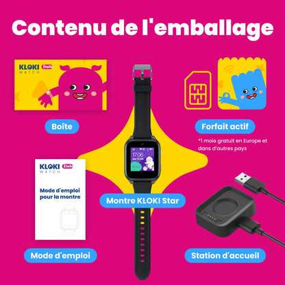 Montre GPS enfant avec appels KLOKI Star - Noire
