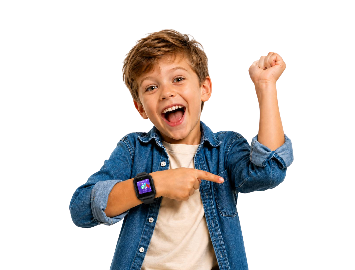 Un enfant portant une montre KLOKI